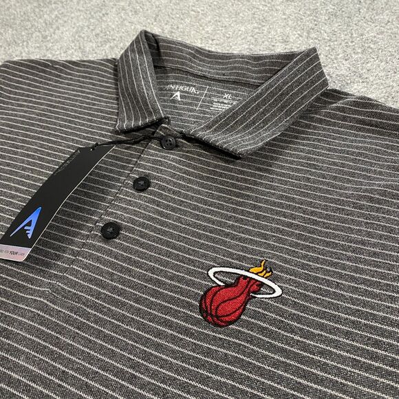 Miami Heat Antigua Striped Polo Adult X-Large XL Gray Embroidered NBA Basketball - Picture 3 of 16